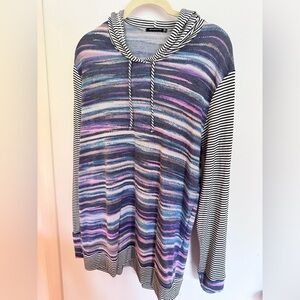 Multi-colored Hooded Long Sleeve Shirt (Size Large)